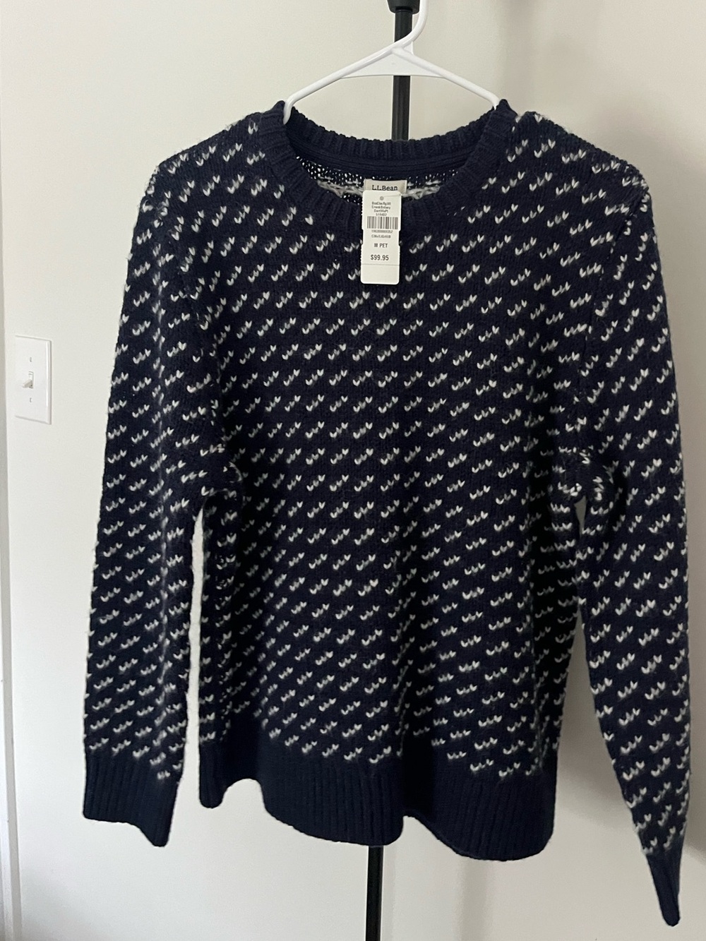 L.L.Bean Navy & White Patterned Crewneck Sweater